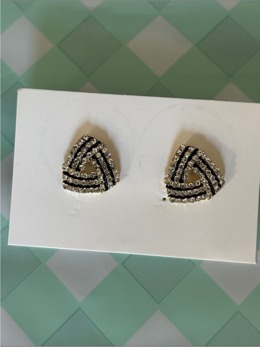 Gold and Black Crystal Triangle Stud Earrings - Women Jewelry
